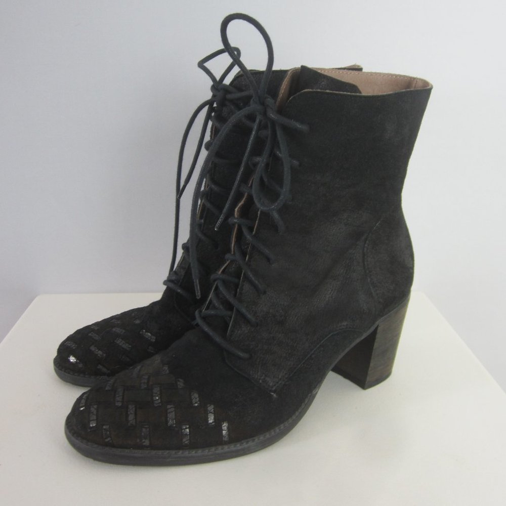 Oto Womens 9 Black Handmade Italy Leather Lace Up Booties Boots Heels EU 40